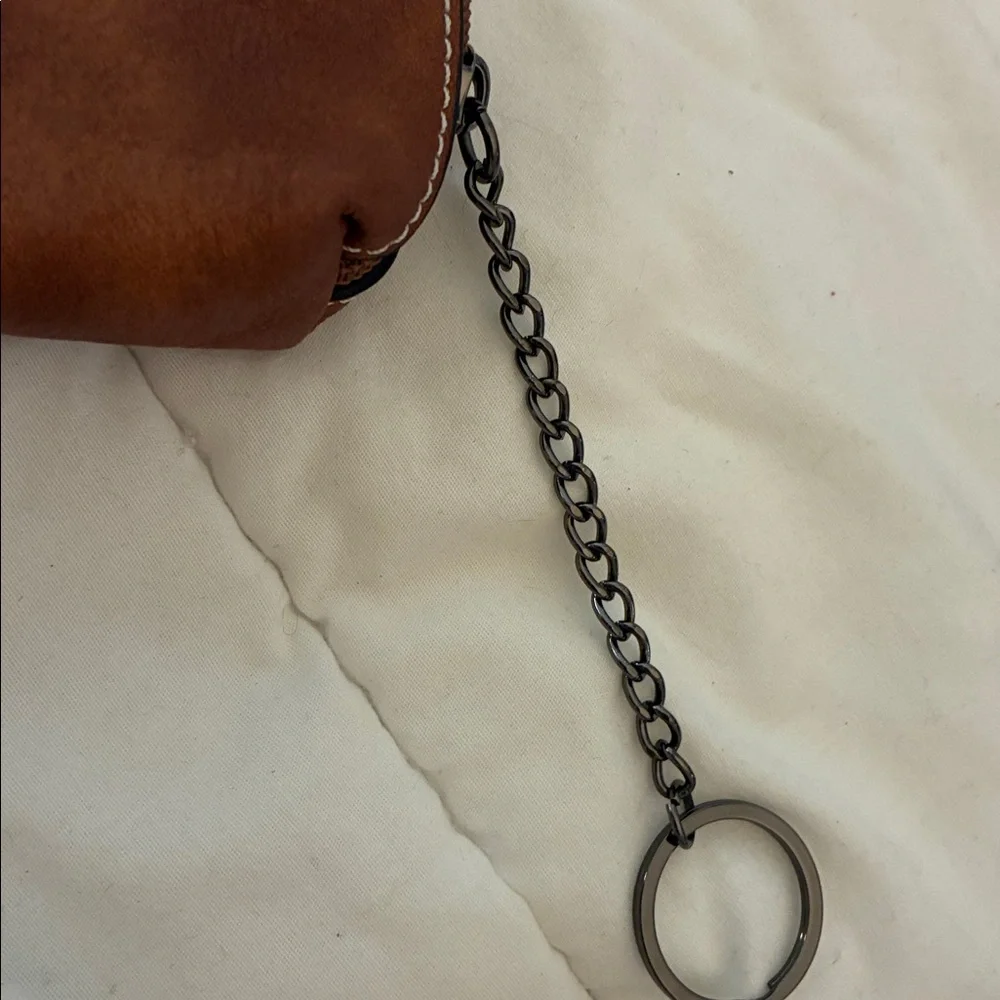 Chic Brown Leather Coin Pouch with Chain